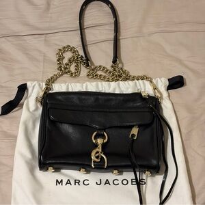 Rebecca Minkoff mini M.A.C. Black Crossbody Bag with Gold Chain